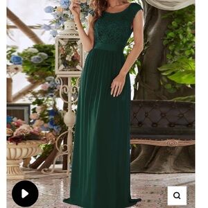 V Back A- Line Lace Bodice Elegant Dress-Ever Pretty Green Sleeveless Size S/4